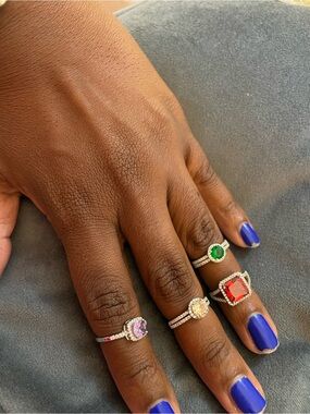 925 Sterling Silver Lab Gemstone Ring Bundle 4 Rings Sizes 6–7